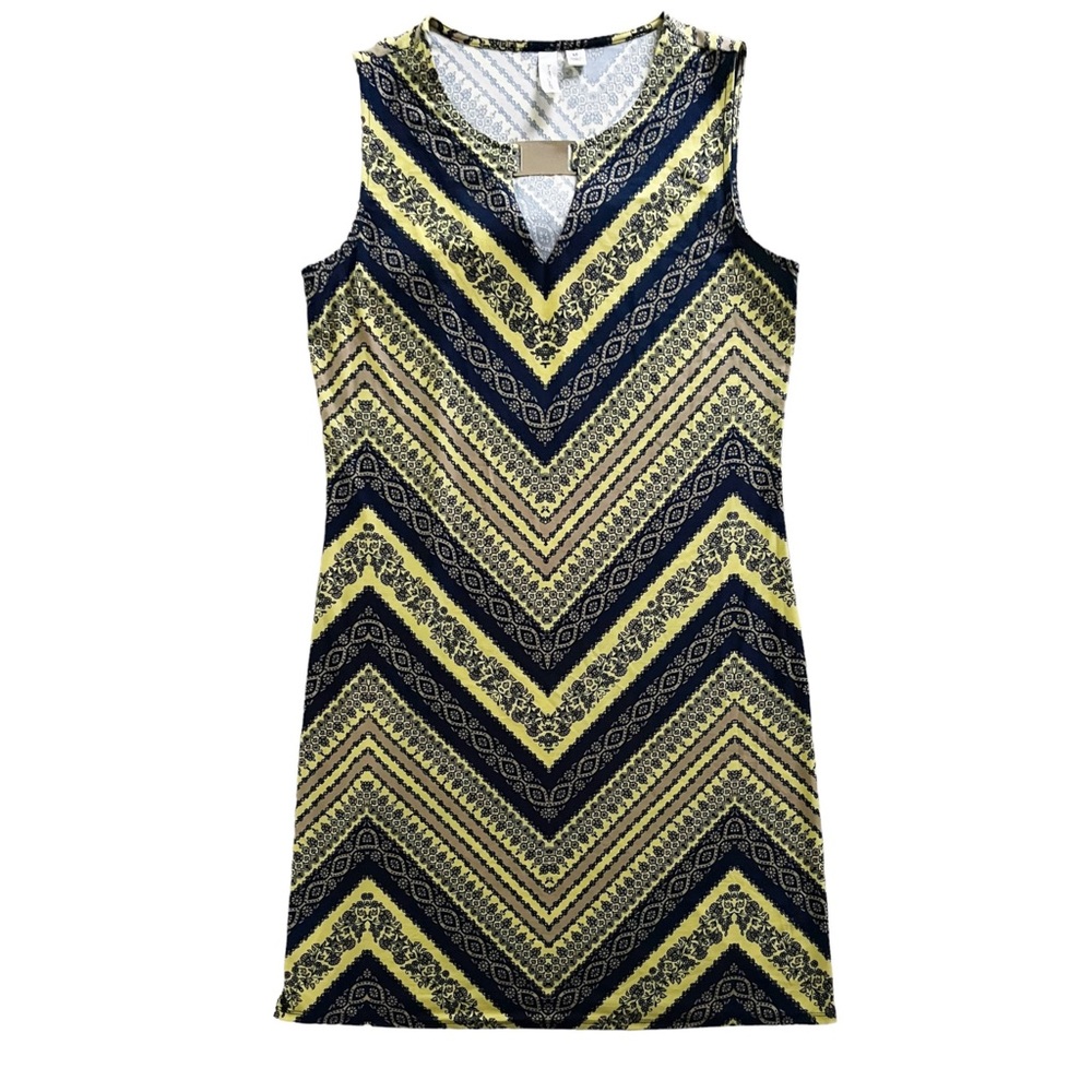 Tacera Abstract Boho V Neck Sleeveless Stretch Shift Dress Size Medium